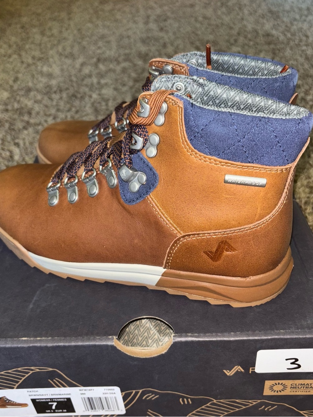 Forsake Patch Womens Boots 7 Brown Tan Navy Leather Lace Up Mid Top Sneakers